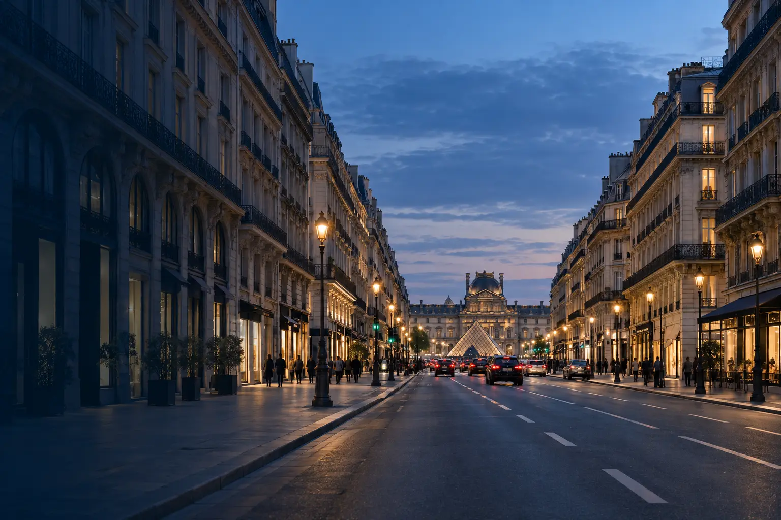 Vue de l’avenue de l’Opéra vers le musée du Louvre à Paris