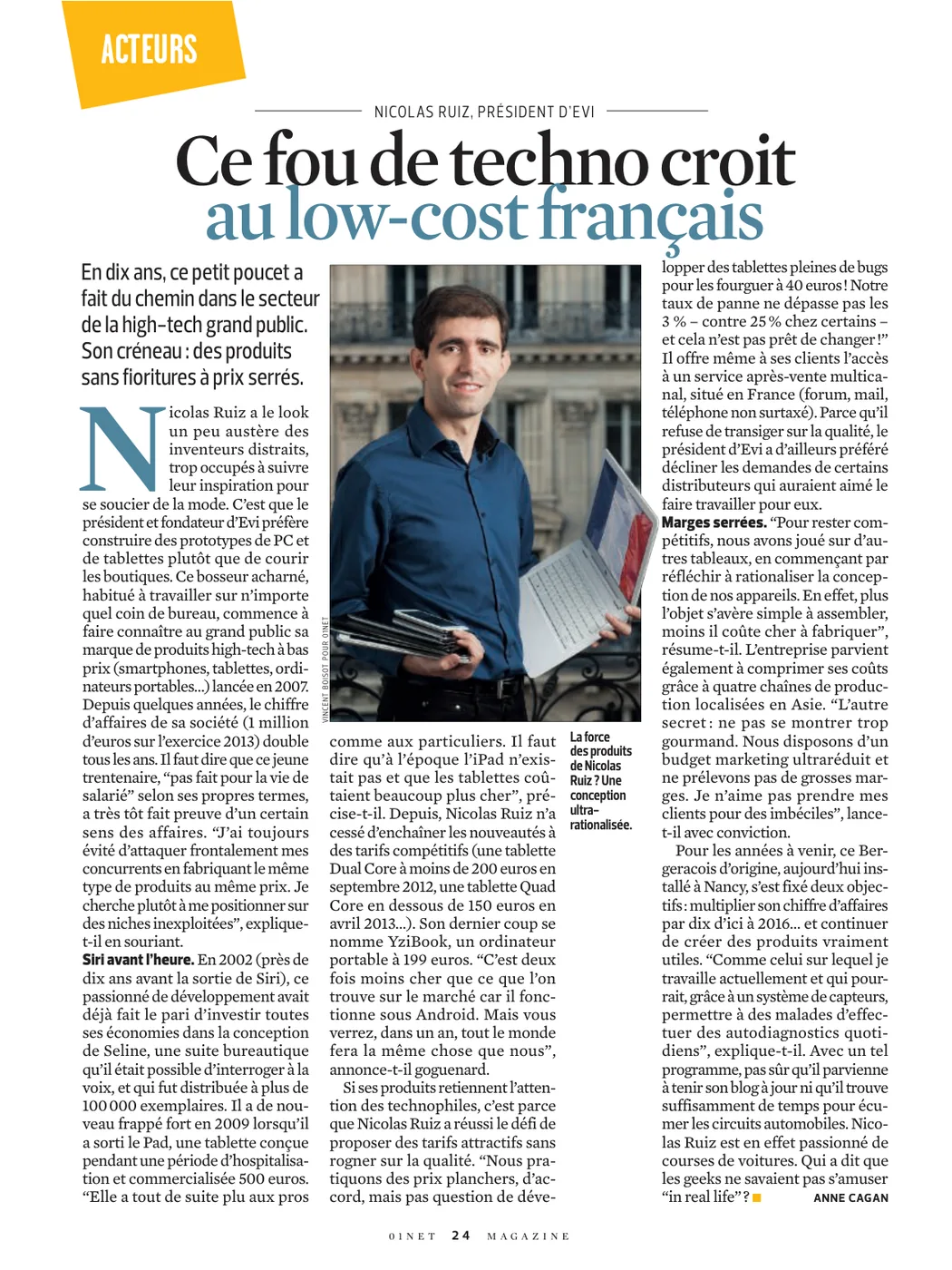 Aperçu de l’article 01net Magazine, Ce fou de techno croit au low-cost français