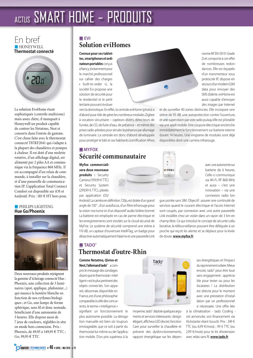 Aperçu de l’article Habitat & Technologies / eDomus, Solution eviHome