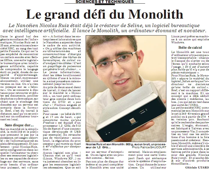 Aperçu de l’article L’Est Républicain, Le grand défi du Monolith