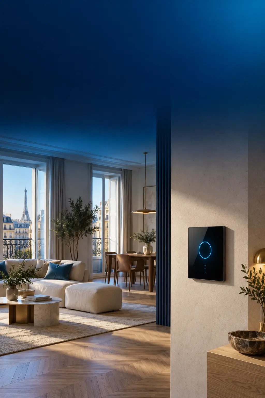 Tablette murale de domotique YziPanel dans un intérieur contemporain